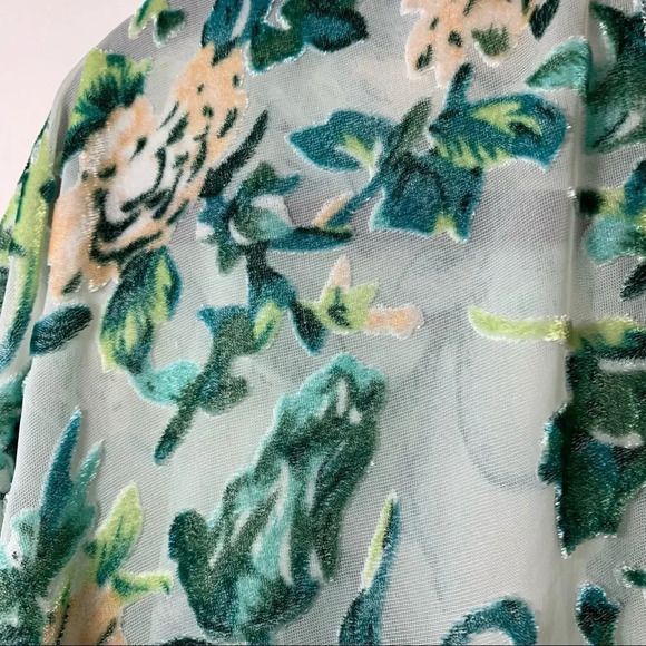 Simply Noelle Flocked Kimono Teal green Spring Pink Velvet OS - Picture 5 of 7